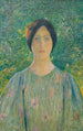 ung kvinna i blommig klänning - Henri Martin — vy av konstverket
