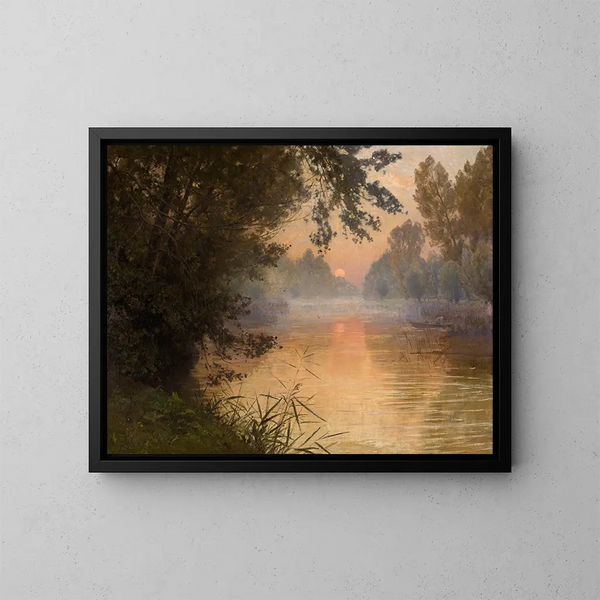 Solnedgång vid Loing-flodens strand - Henri Zuber — inramlat konstverk på väggen