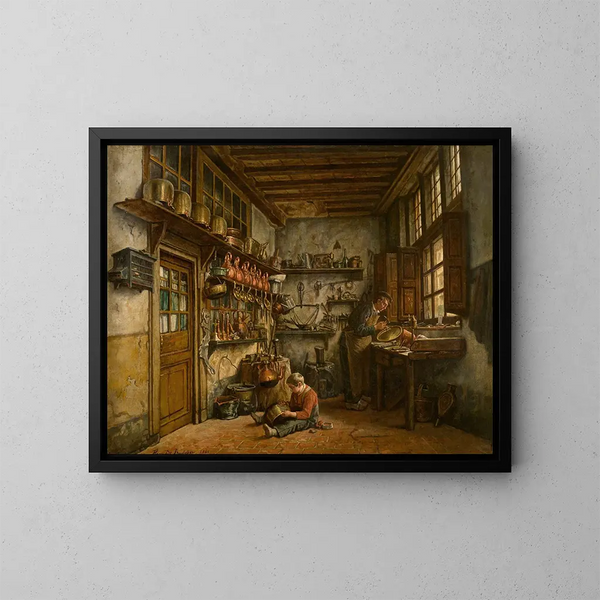 Le bricoleur - Henri de Braekeleer — inramlat konstverk på väggen