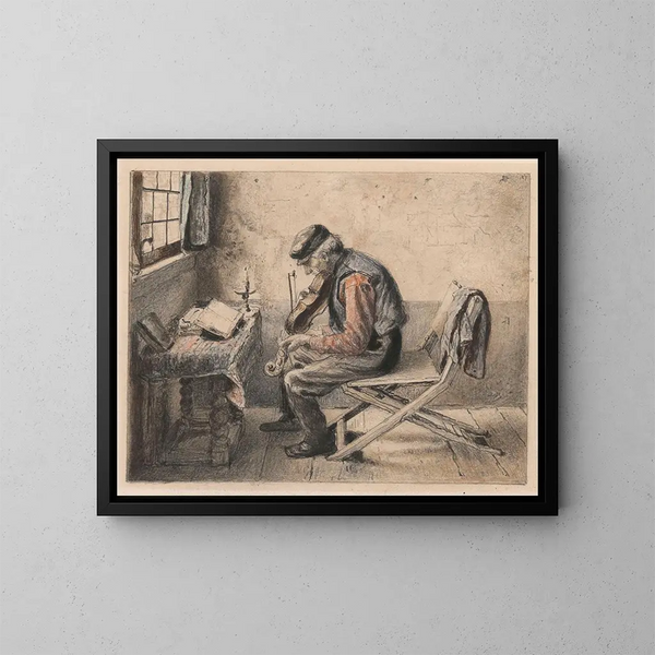 Le joueur de violon - Henri de Braekeleer — inramlat konstverk på väggen