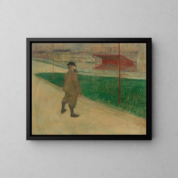 Tristan Bernard vid Buffalo Velodromen - Henri de Toulouse-Lautrec — inramlat konstverk på väggen
