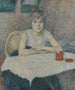 ung kvinna vid ett bord Puder av ris - Henri de Toulouse-Lautrec — vy av konstverket