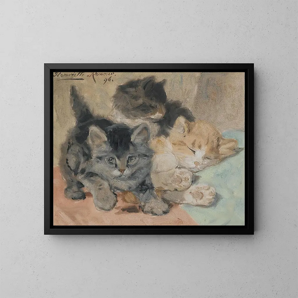 Tre kattungar - Henriette Ronner-Knip — inramlat konstverk på väggen