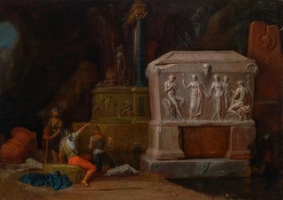 Henry Ferguson - Soldiers resting near an antique sarcophagus with Apollo and Marsyas.webp