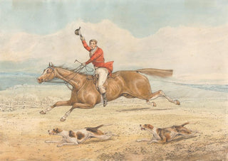 Henry Thomas Alken - A WhipperIn and a Couple of Hounds Running Hard in Open Country.webp