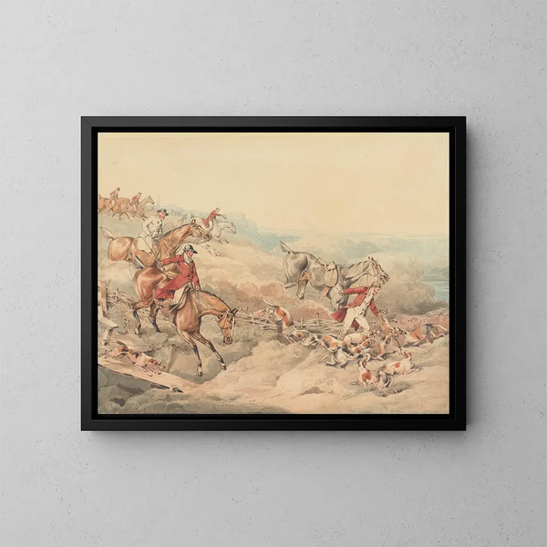 La chasse au renard et la mort - Henry Thomas Alken — inramlat konstverk på väggen