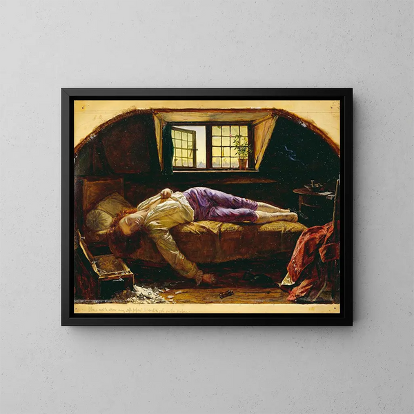 La Mort de Chatterton - Henry Wallis — inramlat konstverk på väggen
