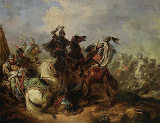 Bataille des Lituaniens contre les chevaliers teutoniques - Henryk Pillati — vy av konstverket