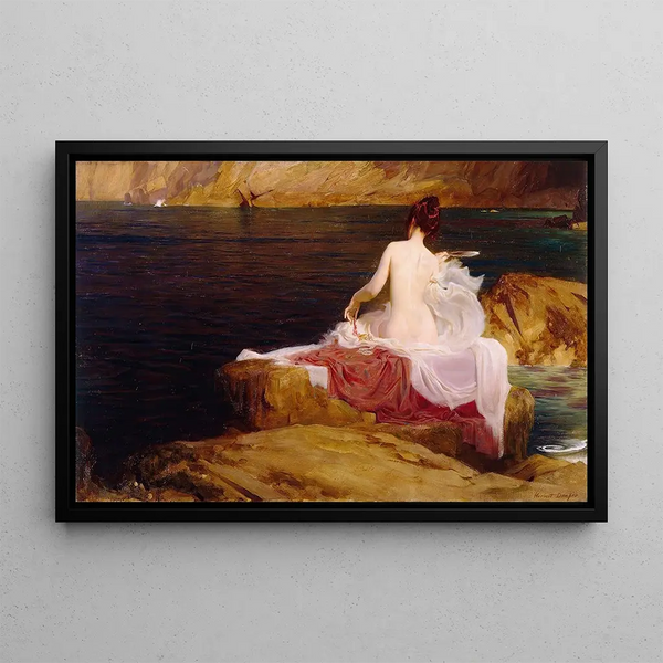 Île de Calypso - Herbert James Draper — inramlat konstverk på väggen