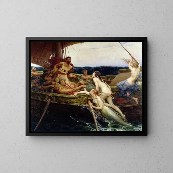 Ulysse et les Sirènes - Herbert James Draper — inramlat konstverk på väggen