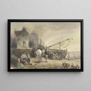 Herman Frederik Carel Ten Kate - Strandgezicht met boten en vissers.webp