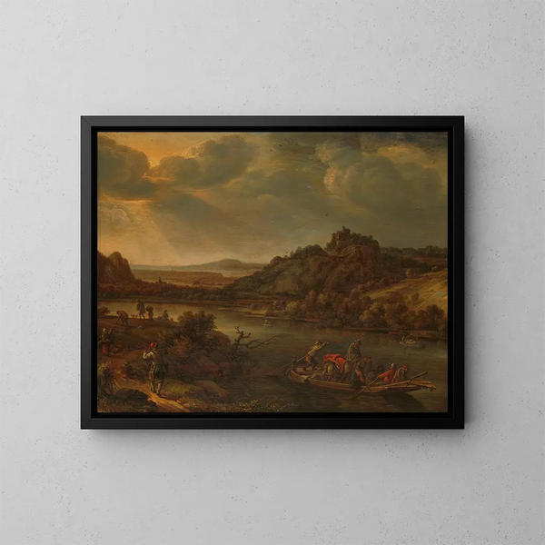 Vue de rivière avec ferry - Herman Saftleven — inramlat konstverk på väggen