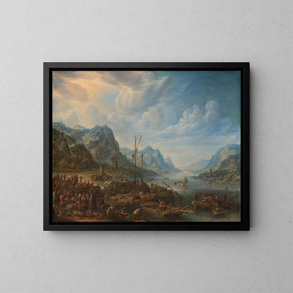 Vue de rivière avec débarcadère - Herman Saftleven — inramlat konstverk på väggen