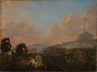 Bataille aux portes de Rome avec vue sur le château Saint-Ange - Herman van Lin — vy av konstverket