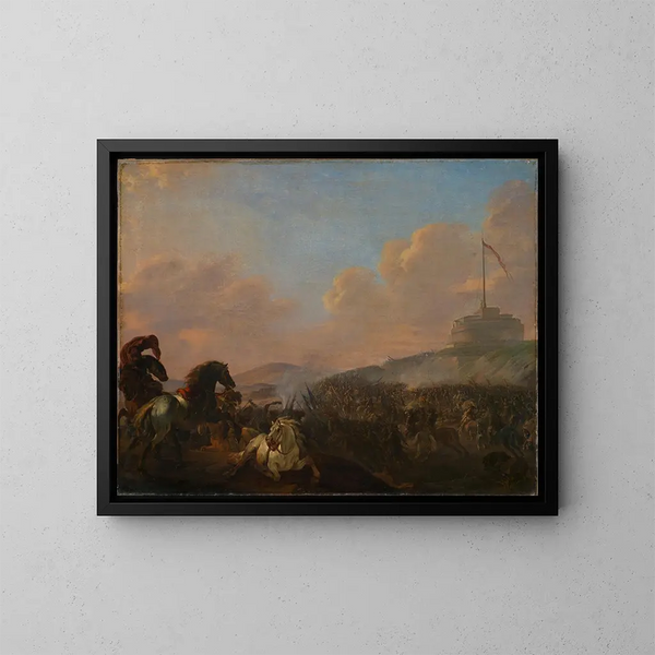 Bataille aux portes de Rome avec vue sur le château Saint-Ange - Herman van Lin — inramlat konstverk på väggen