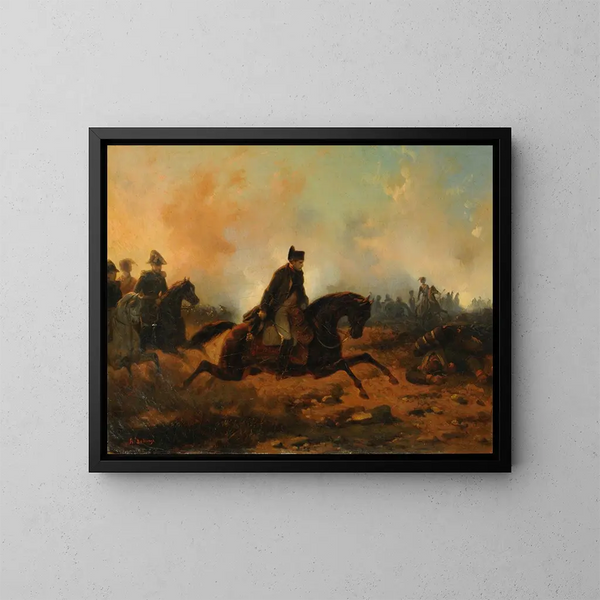 Napoléon som anfaller vid Waterloo - Hippolyte Bellangé — inramlat konstverk på väggen