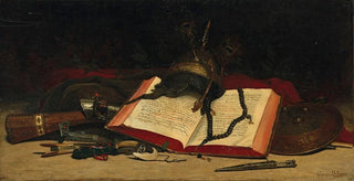 Hippolyte Pierre Delanoy - Orientalist still life with a Koran.webp