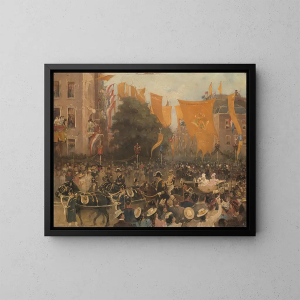 L'entrée de la reine Wilhelmine à Amsterdam en 1898 - Hobbe Smith — inramlat konstverk på väggen