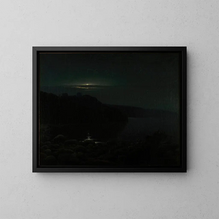 Hammershus i månljus - Holger Drachmann — inramlat konstverk på väggen