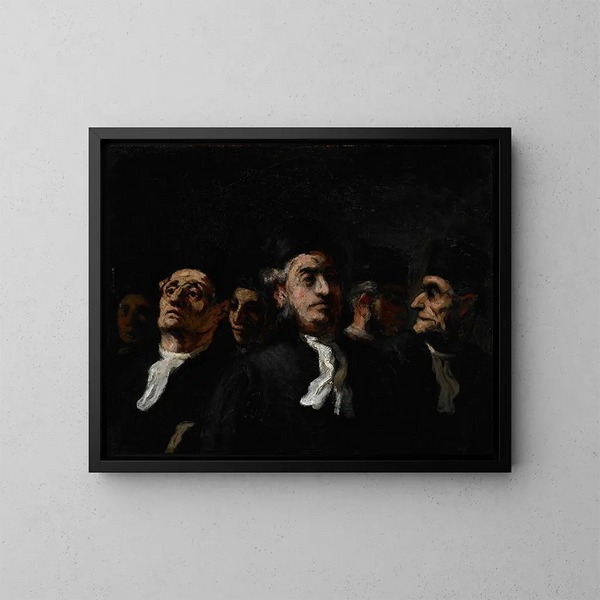 En möte av advokater - Honoré Daumier — inramlat konstverk på väggen