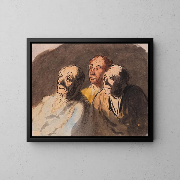 Tre åskådare - Honoré Daumier — inramlat konstverk på väggen