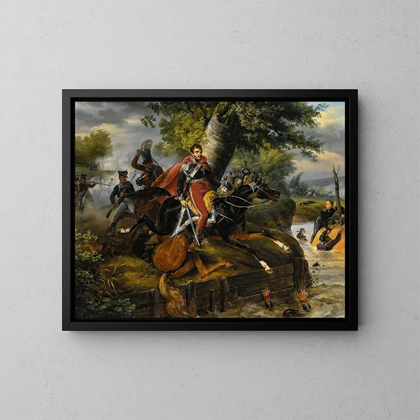 prins Poniatowskis död den 19 oktober 1813 - Horace Vernet — inramlat konstverk på väggen