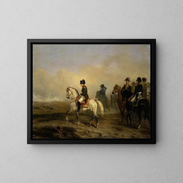 kejsaren Napoleon I och hans generalstab till häst - Horace Vernet — inramlat konstverk på väggen