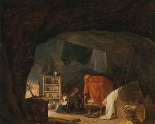 En familj i en grotta - Hubert Robert — vy av konstverket