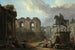 En romersk nyckfullhet med tvättare nära statyn av Marcus Aurelius - Hubert Robert — vy av konstverket