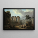 En romersk nyckfullhet med tvättare nära statyn av Marcus Aurelius - Hubert Robert — inramlat konstverk på väggen