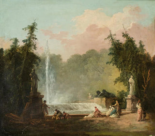 En fontän i en park - Hubert Robert — vy av konstverket