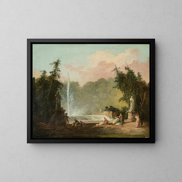 En fontän i en park - Hubert Robert — inramlat konstverk på väggen