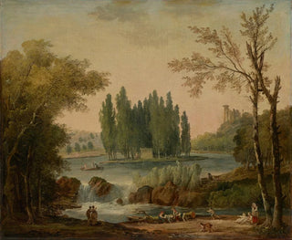 Vue du parc d'Ermenonville avec la tombe de Jean-Jacques Rousseau et le Temple de la Philosophie - Hubert Robert — vy av konstverket