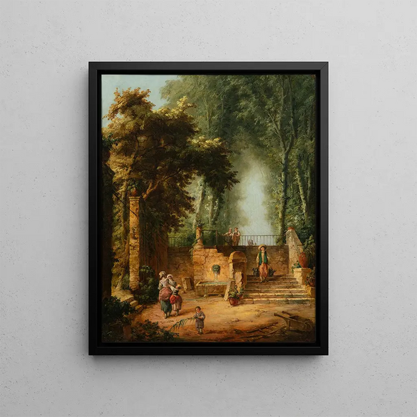 Fontaine dans un parc - Hubert Robert — inramlat konstverk på väggen