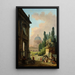 Vue imaginaire de Rome avec le dompteur de chevaux du Monte Cavallo et une église - Hubert Robert — inramlat konstverk på väggen