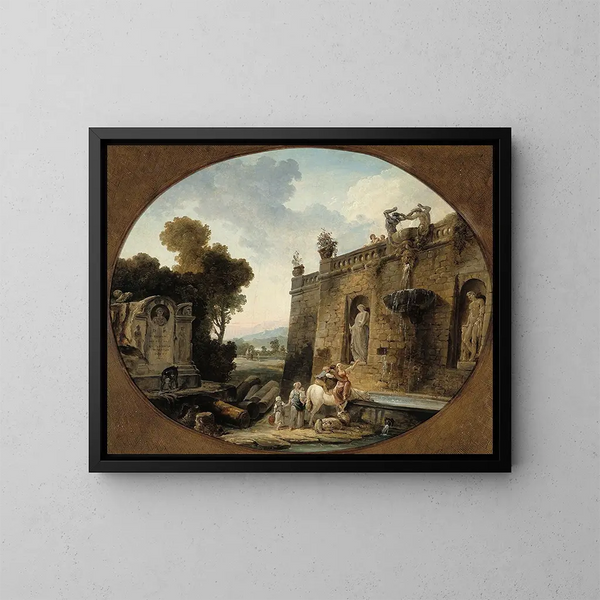 L'Abreuvoir - Hubert Robert — inramlat konstverk på väggen
