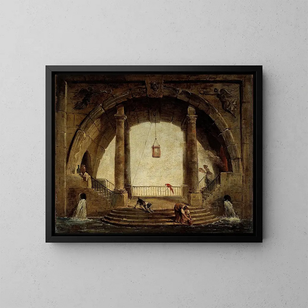 La Fontaine - Hubert Robert — inramlat konstverk på väggen