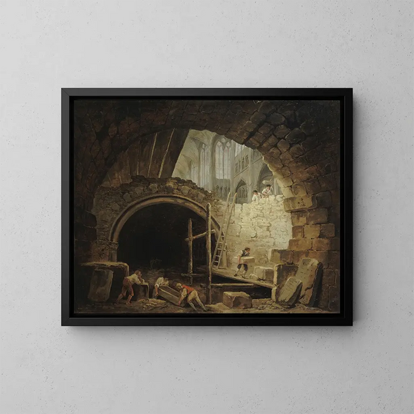 La violation des caveaux des rois dans la basilique de Saint-Denis en octobre 1793 - Hubert Robert — inramlat konstverk på väggen