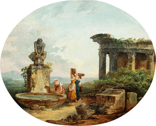 Landskap med tvättare vid en fontän - Hubert Robert — vy av konstverket