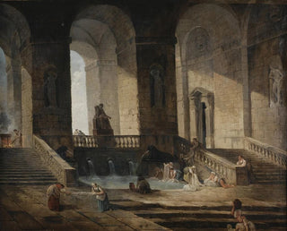 Lavandières i en romersk arkitektur - Hubert Robert — vy av konstverket