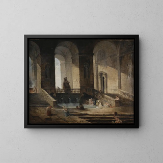 Lavandières i en romersk arkitektur - Hubert Robert — inramlat konstverk på väggen