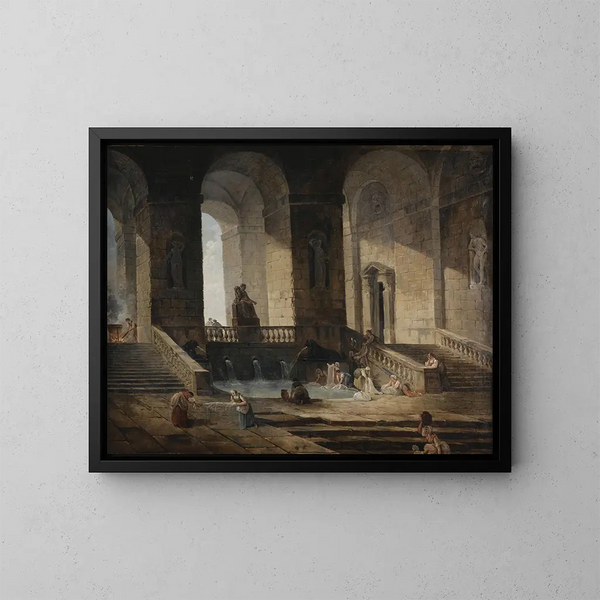 Lavandières i en romersk arkitektur - Hubert Robert — inramlat konstverk på väggen