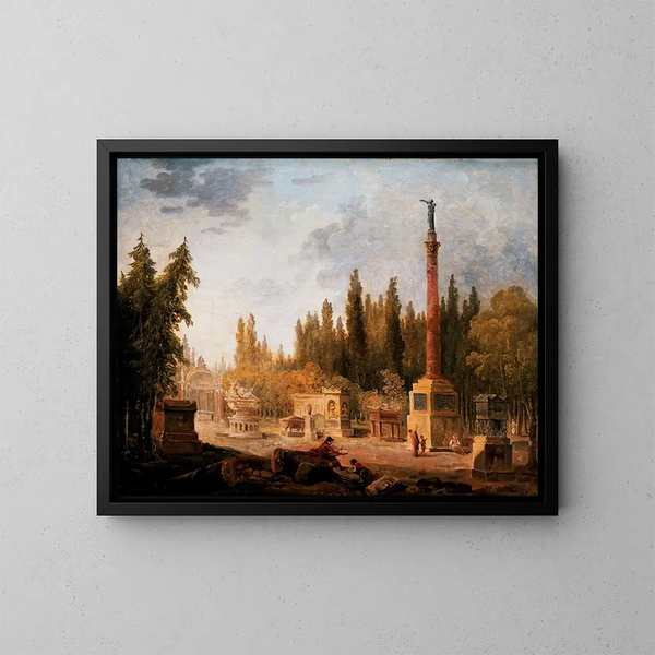 Le Jardin du musée des monuments français ancien couvent des Petits-Augustins - Hubert Robert — inramlat konstverk på väggen
