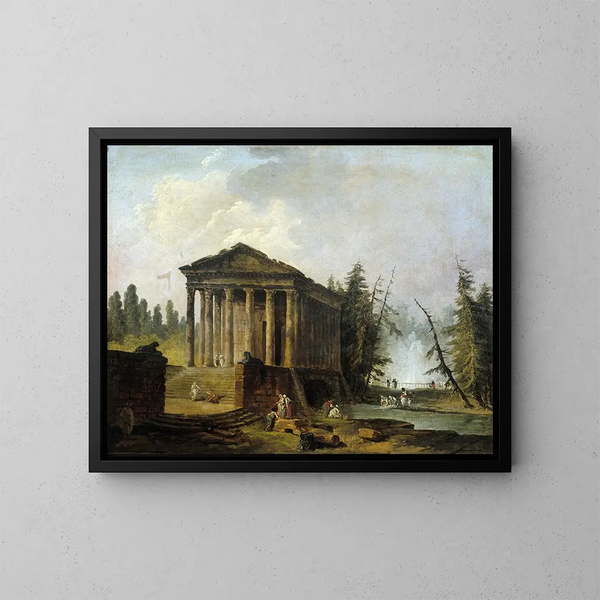Le temple antique - Hubert Robert — inramlat konstverk på väggen