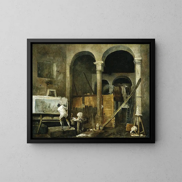 L'Atelier de l'artiste - Hubert Robert — inramlat konstverk på väggen