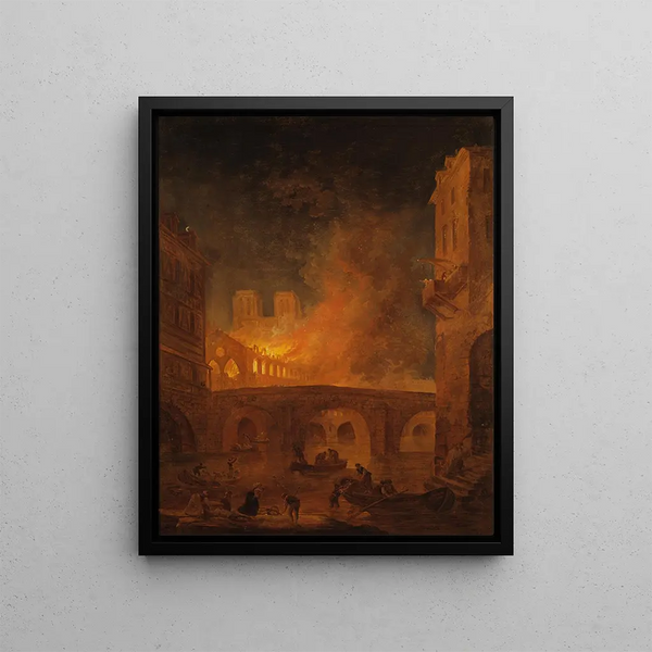 Hôtel-Dieu-branden i Paris - Hubert Robert — inramlat konstverk på väggen