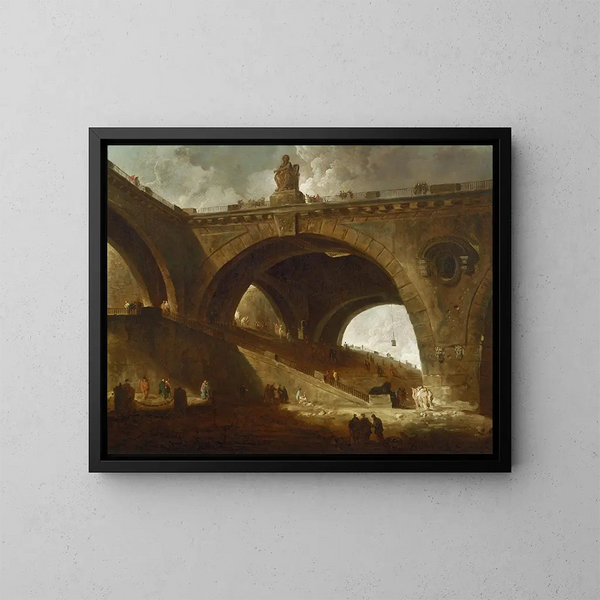 Le Vieux Pont - Hubert Robert — inramlat konstverk på väggen
