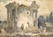 templet för Sibyllan i Tivoli En man i kappa och hatt på trappan En grupp munkar till höger - Hubert Robert — vy av konstverket