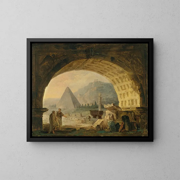 Vue d'antiquités sous une arche - Hubert Robert — inramlat konstverk på väggen