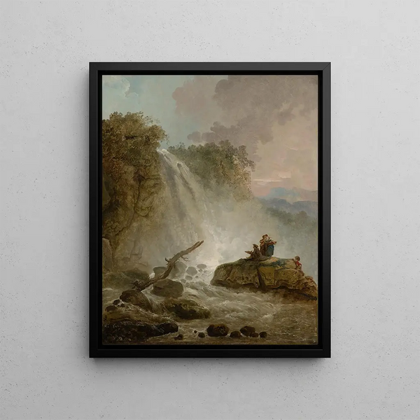 Cascade med tecknare - Hubert Robert — inramlat konstverk på väggen